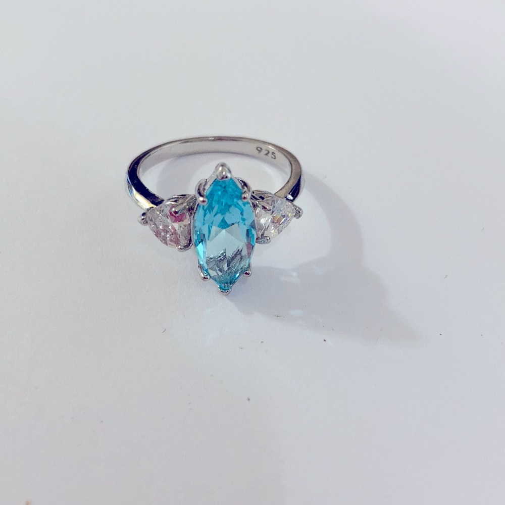 Sterling aquamarine marquise blue stone ring